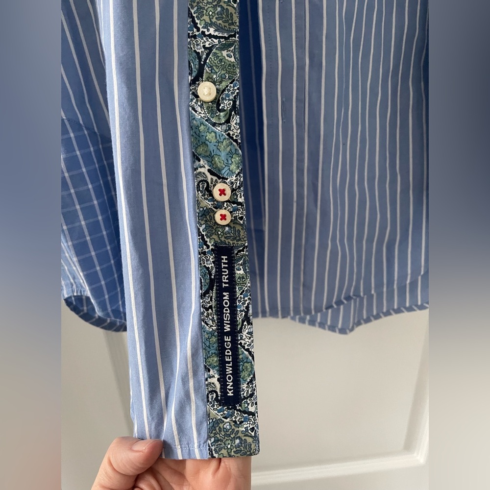 Robert Graham Men’s M Blue Stripe Shirt Paisley Flip Cuff Contrast Button Down - Picture 7 of 9
